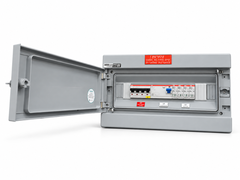 Open electrical enclosure on white